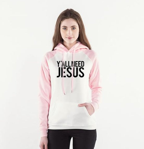 Sweat à Capuche Femme Jésus - Vous avez tous besoin de Jésus rose blanc