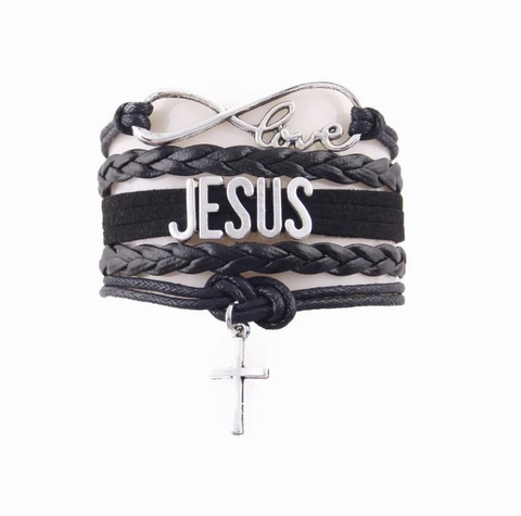 Bracelet en cuir noir Love Jésus