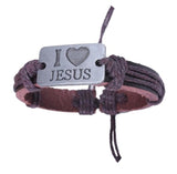Bracelet Religieux en Cuir marron i love jesus