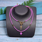 Collier Croix Perle violet