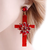 Boucles d'oreilles Croix Femme Fleur rouge
