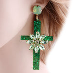 Boucles d'oreilles Croix Femme Fleur vert