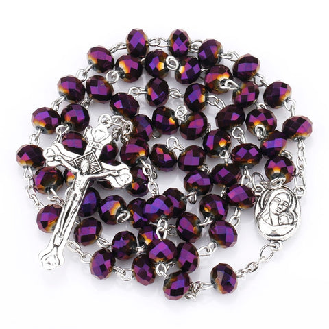 Chapelet Catholique Perles de Cristal violet