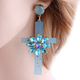 Boucles d'oreilles Croix Femme Fleur bleu