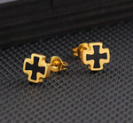 Boucle d'oreille croix de Malte or vue de côté