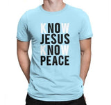 T-shirt Jésus - No Jésus No Peace bleu ciel