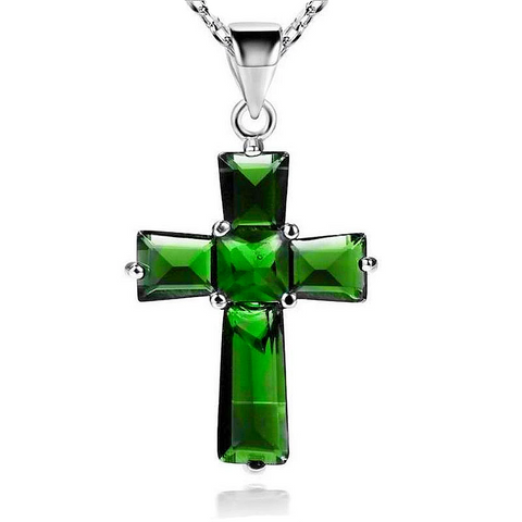 Pendentif Croix Femme Vert Émeraude