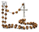 Chapelet Catholique Argenté et Perle de Bois Marron entier