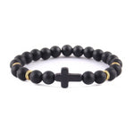Bracelet Religieux Perles Naturelles noir mat or