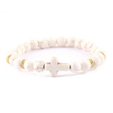 Bracelet Religieux Perles Naturelles blanc porcelaine or