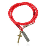 Bracelet en Cuir Croix et Plaque citation Chrétienne modèle rouge