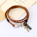 Bracelet en Cuir Croix et Plaque citation Chrétienne modèle marron