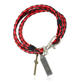 Bracelet en Cuir Croix et Plaque citation Chrétienne modèle rouge et noir