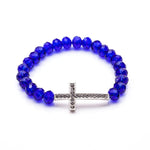 Bracelet Croix Femme et ses Perles Fantaisie bleu