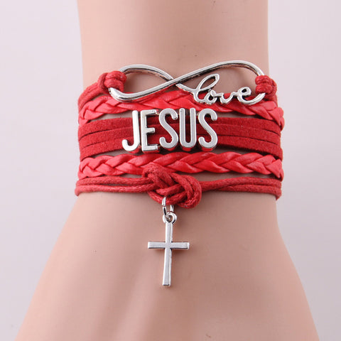Bracelet cuir rouge Love Jésus rouge