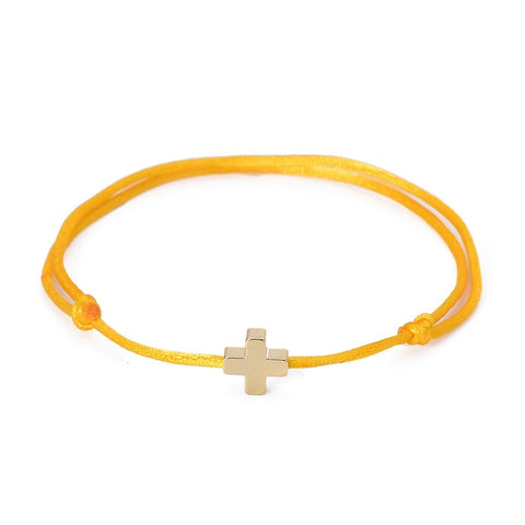 Bracelet tressé croix Chrétienne jaune