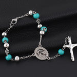 Bracelet Unisexe Jésus-Christ Croix avec Médaille et Perles Colorées bleu