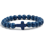 Bracelet Religieux Catholique Elastique en Perles Naturelles bleu foncé