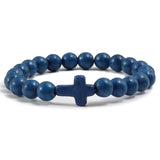 Bracelet Religieux Catholique Elastique en Perles Naturelles bleu foncé