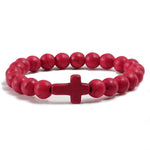 Bracelet Religieux Catholique Elastique en Perles Naturelles rouge