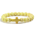 Bracelet Religieux Catholique Elastique en Perles Naturelles jaune