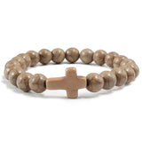 Bracelet Religieux Catholique Elastique en Perles Naturelles marron