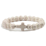 Bracelet Religieux Catholique Elastique en Perles Naturelles blanc