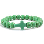 Bracelet Religieux Catholique Elastique en Perles Naturelles vert foncé