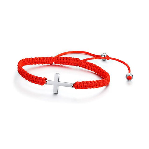 Bracelet en Corde Tressée Rouge à cordon Réglable croix chrétienne