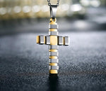 Pendentif Croix Homme Acier Double détail