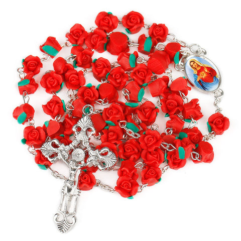 Chapelet Catholique médaille de la Vierge Marie et ses perles de roses