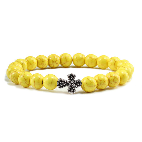 Bracelet Croix Orhodoxe - Perles Naturelles de Couleur jaune