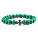 Bracelet Croix Orhodoxe - Perles Naturelles de Couleur vert foncé