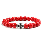 Bracelet Croix Orhodoxe - Perles Naturelles de Couleur rouge