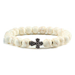 Bracelet Croix Orhodoxe - Perles Naturelles de Couleur blanc porcelaine