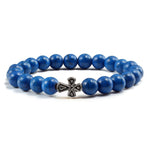 Bracelet Croix Orhodoxe - Perles Naturelles de Couleur bleu foncé