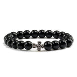 Bracelet Croix Orhodoxe - Perles Naturelles de Couleur noir brillant