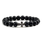 Bracelet Croix Orhodoxe - Perles Naturelles de Couleur noir matte