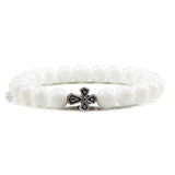 Bracelet Croix Orhodoxe - Perles Naturelles de Couleur blanc
