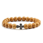 Bracelet Croix Orhodoxe - Perles Naturelles de Couleur marron