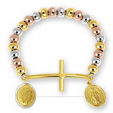 Bracelet Vierge Marie et Croix Chrétienne rose détail du médaillon