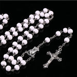 Chapelet Catholique en Acier avec Perles de couleur blanc