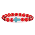 Bracelet Chrétien Perles rouge croix bleue