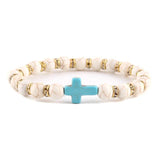 Bracelet Chrétien Perles en Amazonite blanche croix bleue