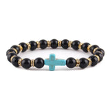 Bracelet Chrétien Perles en Amazonite noir mat croix bleue