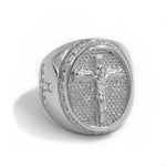 Bague religieuse avec Strass Jésus-Christ Crucifié argent