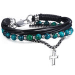 Bracelet Chrétiens Cuir et Perles d'Onyx vert vu de côté