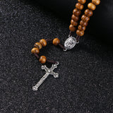 Chapelet Catholique Croix Argenté perles de bois et collier de cordes tissées Croix du Chapelet