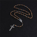 Chapelet Catholique Croix de Style Antique, Perles de Bois et Médaillon Vierge Marie