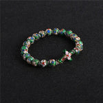 Bracelet Croix et Perles naturelles motifs Floraux vert